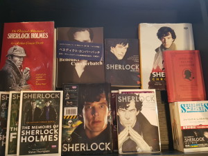 Books on display. 221B Cafe in Seoul. Sherlock cafe. The Baker Street Babes. www.bakerstreetbabes.com